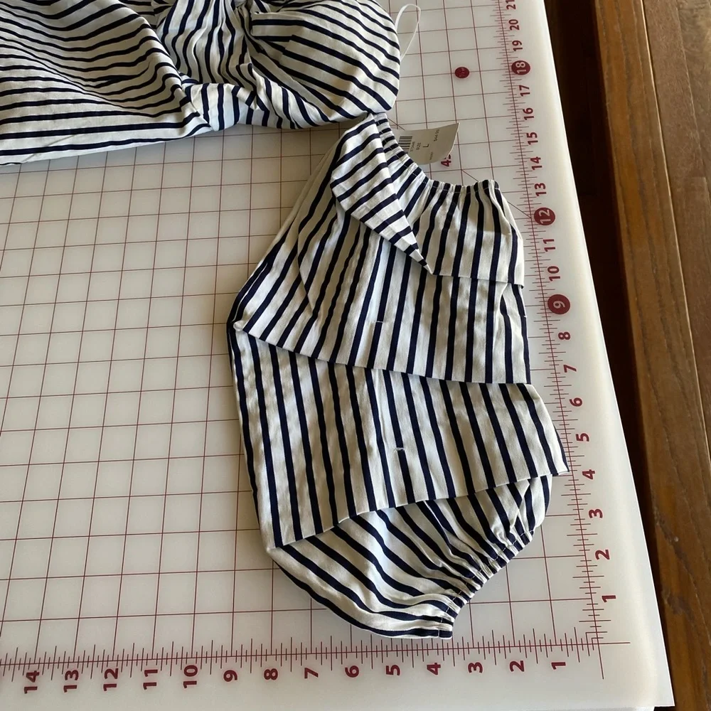 Fashion Nova NWT navy blue & white stripped strapless dress size Large - Picture 5 of 16